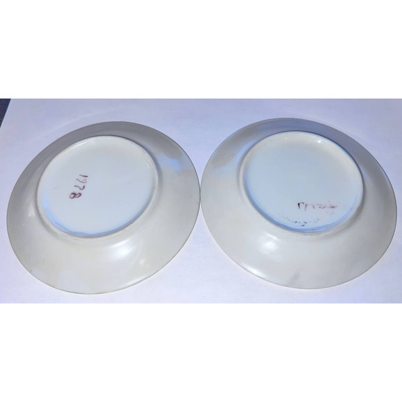 Vintage Handpainted Porcelain Candleholder, Saucers, Napkin Holder Rings, Signed - Picture 8 of 14